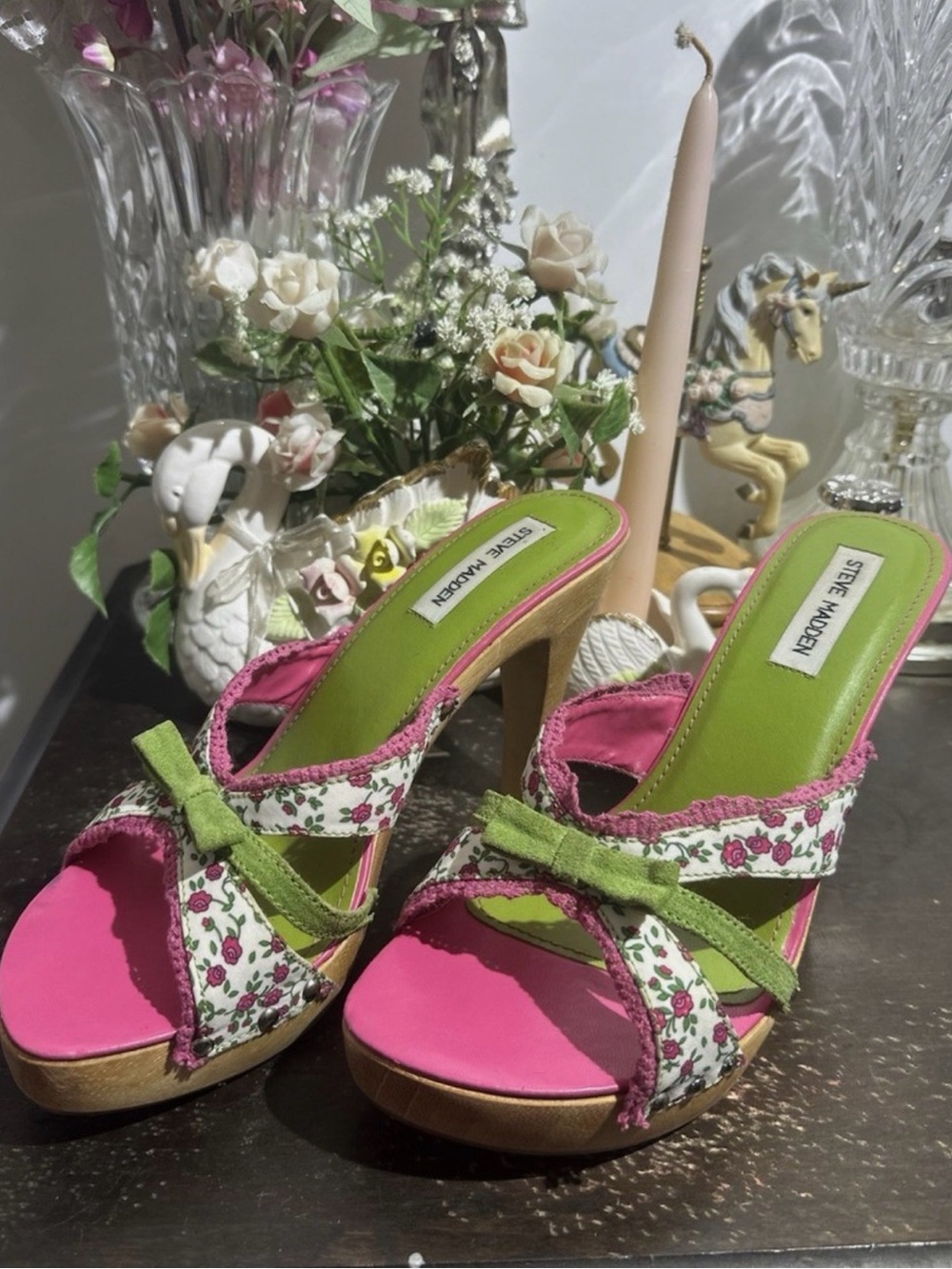 Steve Madden Luckii Pink Green Floral Heels